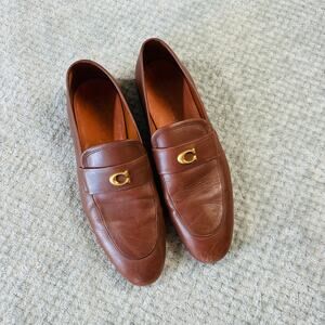 COACH Sculpt C Warm Brown Leather Loafer Saddle Classic Dress Shoe 12